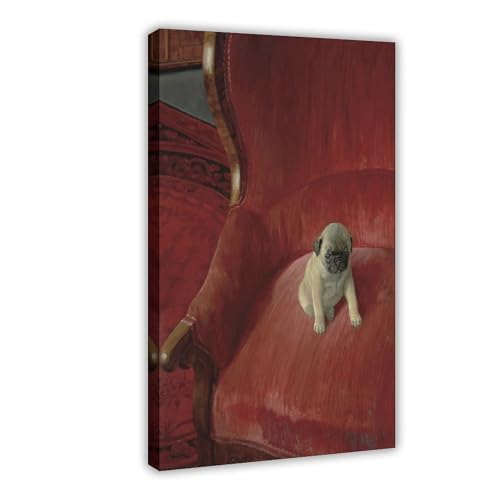BFTIUTG Retro-Dobermann-Pinscher, roter Stuhl, Porträtmalerei, Leinwandposter, Wandkunst, Dekordruck, Bild, Gemälde für Wohnzimmer, Schlafzimmer, Dekoration, 50 x 75 cm von BFTIUTG