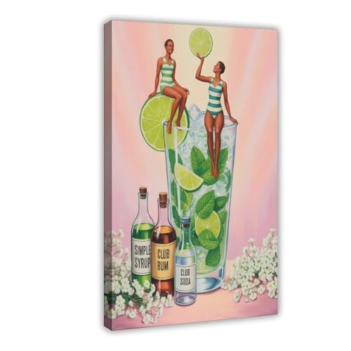 BFTIUTG Retro-Mojito-Cocktail-Bar-Wagen, Leinwand-Poster, Schlafzimmer, Dekoration, Landschaft, Büro, Raumdekoration, Geschenk, 60 x 90 cm von BFTIUTG