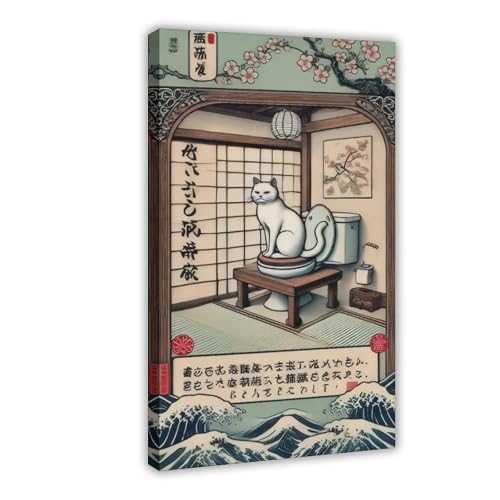 Humorvolles Ukiyo-e Badezimmer-Poster mit Katze, 2 (3), Leinwandposter, Wandkunst, Dekordruck, Gemälde für Wohnzimmer, Schlafzimmer, Dekoration, 60 x 90 cm von BFTIUTG