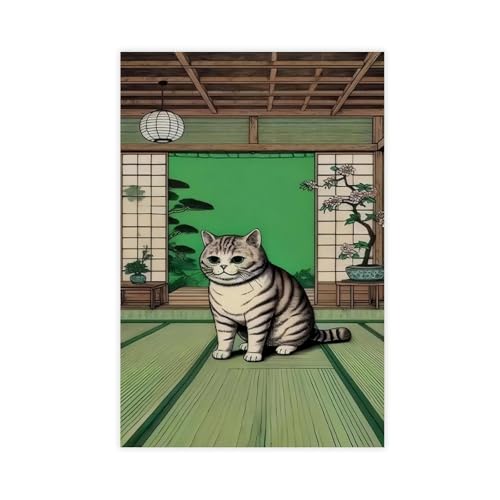 Humorvolles Ukiyo-e Badezimmer-Poster mit Katze, 2 (5) auf Leinwand, Wandkunst, Dekordruck, Gemälde für Wohnzimmer, Schlafzimmer, Dekoration, 50 x 75 cm von BFTIUTG
