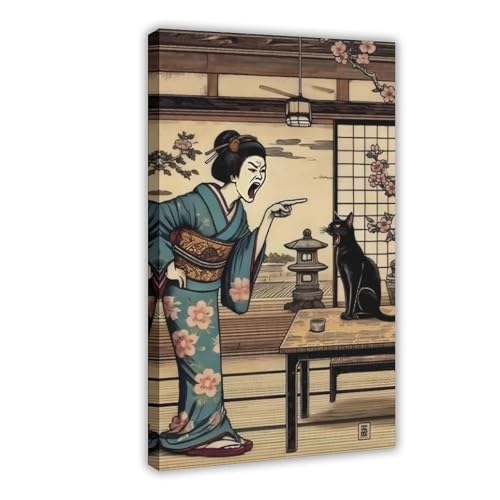 Humorvolles Ukiyo-e Badezimmer-Poster mit Katze, 2 (6), Leinwandposter, Schlafzimmer, Dekoration, Landschaft, Büro, Raumdekoration, Geschenk, 40 x 60 cm von BFTIUTG