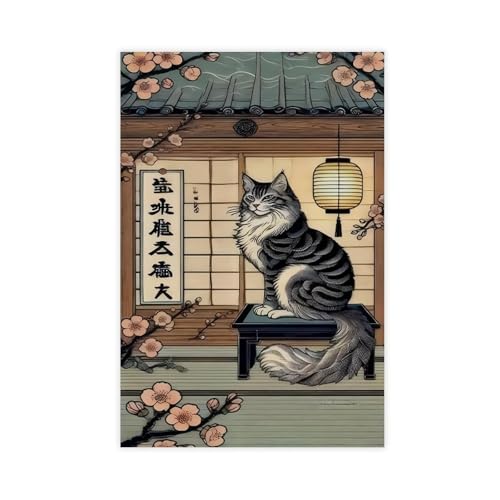 Humorvolles Ukiyo-e Badezimmer-Poster mit Katze, 2 (7), Leinwandposter, Schlafzimmer, Dekoration, Landschaft, Büro, Raumdekoration, Geschenk, 30 x 45 cm von BFTIUTG