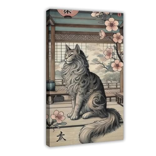 Humorvolles Ukiyo-e Badezimmer-Poster mit Katze, 2 Stück, Leinwandposter, Wandkunst, Dekordruck, Gemälde für Wohnzimmer, Schlafzimmer, Dekoration, 20 x 30 cm von BFTIUTG