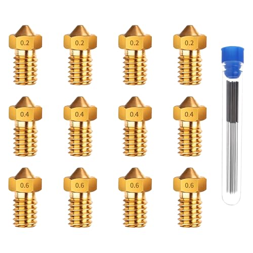 18-teiliges 3D Drucker Messing Düsen Set für AnkerMake,Anycubic Kobra,Ender 3,E3D V5/V6 3D Drucker Ersatzteile mit Reinigungsnadel,Nozzle Reiniger und Zubehör für Präzisionsdrucke (0,2/0,4/0,6mm) von BFUZXY