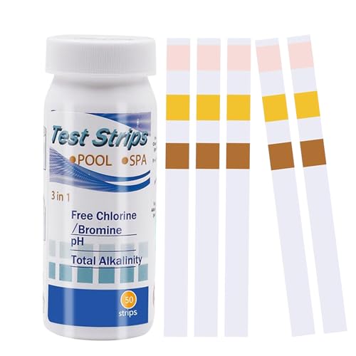 50 Stück PH Teststreifen,3-in-1 Pooltester Chlor und PH Wert Messgerät,Pool Tester Messen Wasserhärte,Streifen Wassertester Aquarium,Messstreifen Poolwasser für Spa,Cyanursäure Pool Messen,Wassertest von BFUZXY