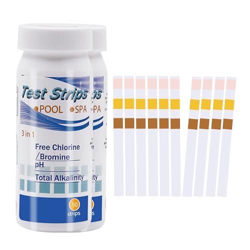 100 Stück PH Teststreifen,3-in-1 Pooltester Chlor und PH Wert Messgerät,Pool Tester Messen Wasserhärte,Streifen Wassertester Aquarium,Messstreifen Poolwasser für Spa,Cyanursäure Pool Messen,Wassertest von BFUZXY