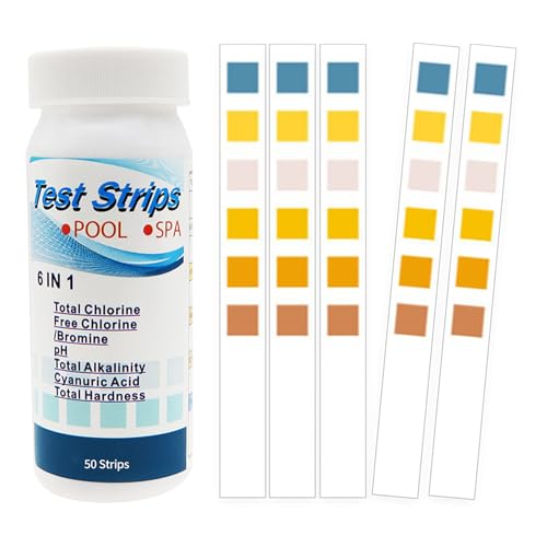 50 Stück PH Teststreifen,6-in-1 Pooltester Chlor und PH Wert Messgerät,Pool Tester Messen Wasserhärte,Streifen Wassertester Aquarium,Messstreifen Poolwasser für Spa,Cyanursäure Pool Messen,Wassertest von BFUZXY