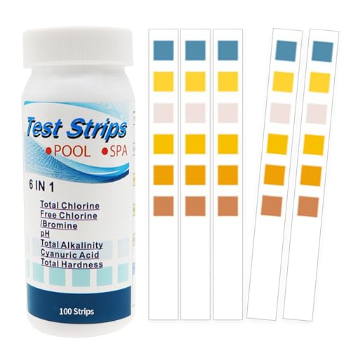 100 Stück PH Teststreifen,6-in-1 Pooltester Chlor und PH Wert Messgerät,Pool Tester Messen Wasserhärte,Streifen Wassertester Aquarium,Messstreifen Poolwasser für Spa,Cyanursäure Pool Messen,Wassertest von BFUZXY
