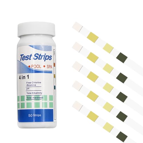 50 Stück PH Teststreifen,4-in-1 Pooltester Chlor und PH Wert Messgerät,Pool Tester Messen Wasserhärte,Streifen Wassertester Aquarium,Messstreifen Poolwasser für Spa,Cyanursäure Pool Messen,Wassertest von BFUZXY