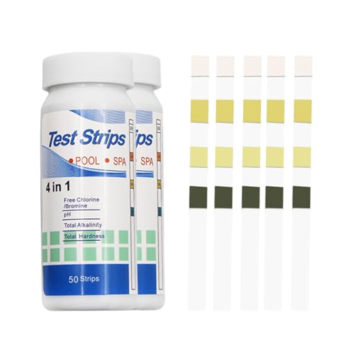 100 Stück PH Teststreifen,4-in-1 Pooltester Chlor und PH Wert Messgerät,Pool Tester Messen Wasserhärte,Streifen Wassertester Aquarium,Messstreifen Poolwasser für Spa,Cyanursäure Pool Messen,Wassertest von BFUZXY