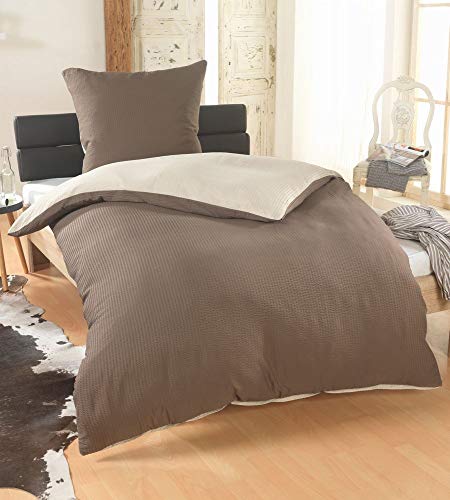 DreamHome 2 teilig Uni fein Seersucker Wende Bettwäsche Bettbezug für Bettdecke Kissenbezug 80x80, Farbe:BEIGE-Taupe, Größe:135 x 200 cm von DreamHome