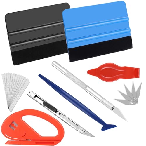 8 Stück Rakel für Folie, Rakel Set für Tönungsfolie Auto,Folierungs Werkzeug Set für Wrap Auto,2 Filzrakel Rakel,Folierung Rakel,Cutter,Messer mit 10 Klingen,Folierungs Werkzeug Kit von BFWXZY