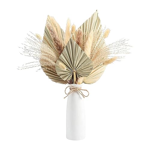 BFYDOAA 19 Stück Getrocknete Palmblätter, Natur, Pampasgras, Herbst, Boho-Hasenschwanz, Schilfgras, Blumenstrauß für Herbst, Hochzeit, Vase, Tischdekoration von BFYDOAA