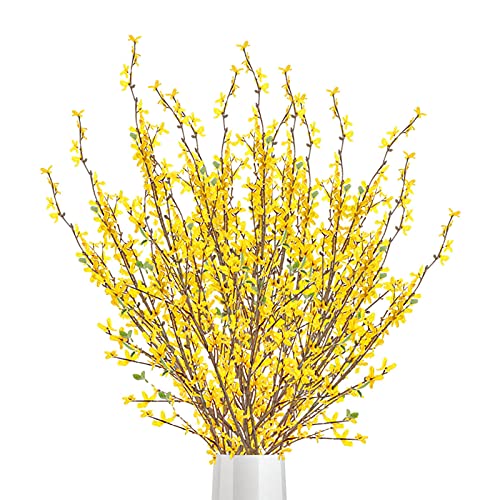 4 Künstliche Forsythienzweige,100cm, Künstliche Gelbe Winterjasminblüten, Lange Stiele, Frühlingsblumenarrangement für Hohe/Bodenvasen, Tischdekoration(4 Stück) von BFYDOAA