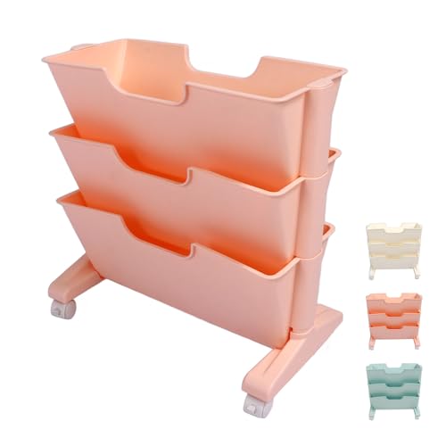 BFYDOAA 3-stufiger Rollwagen, Aufbewahrungsregal, Schreibtisch-Seiten-Bücherregal, Bewegliches, Schmales Bücherregal, Utility-Organizer-Wagen mit Rädern für Büro, Wohnheim, Klassenzimmer,(Rosa) von BFYDOAA