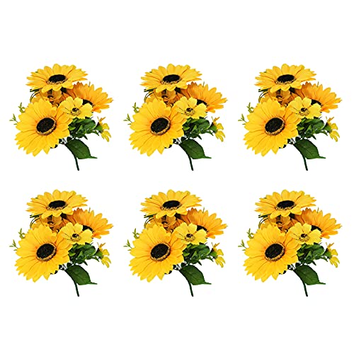 BFYDOAA Künstlicher Sonnenblumenstrauß, künstliche Sonnenblumen mit Stiel, Seiden-Sonnenblumen für Hochzeit, Heimdekoration, 6 Stück von BFYDOAA