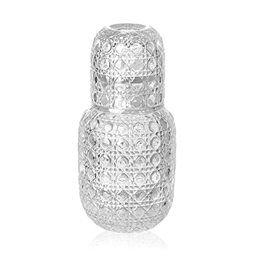 BFYDOAA Nachttisch-Wasserkaraffe mit Trinkglas, 440 ml Kristallkrug und 150 ml Trinkglas-Set für Gästezimmer, Büro, Schlafzimmer, Badezimmer von BFYDOAA