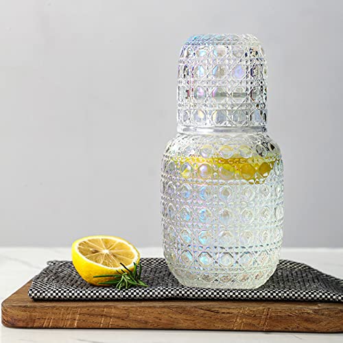 BFYDOAA Nachttisch-Wasserkaraffe mit Becherglas – Kristallkrug und Trinkglas-Set für Gästezimmer, Büro, Schlafzimmer, Badezimmer von BFYDOAA