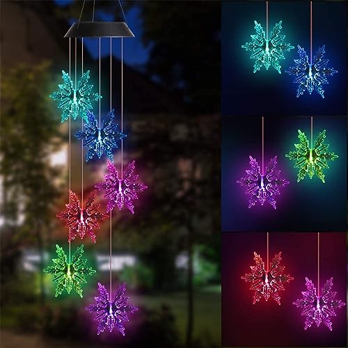Solar-Weihnachtswindspiel mit Kristallschneeflocke, Farbwechselnde LED-Windglocke für Urlaub, Garten, Terrasse, Hof, Rasendekoration(Schwarze Muschel) von BFYDOAA