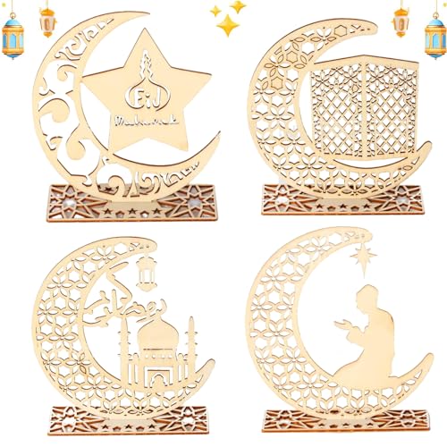 4 Stück Ramadan Dekoration Holz Set, Ramadan Deko, Eid Mubarak Dekoration, Ramadan Dekoration, Ramadan Mubarak Dekoration, Ramazan Dekor, Holz Eid Mubarak Tischdekoration, Ramadan Geschenke von BFYHVP