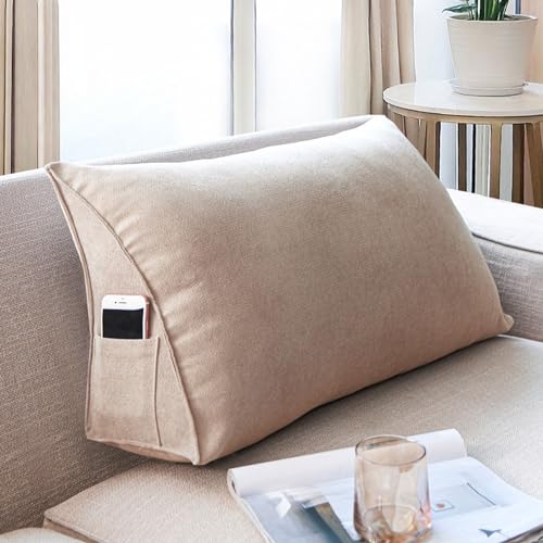 Dreieckige Lesekissen, Rückenkissen Sofakissen groß Für Bett Und Sofa, Keilkissen Rückenlehne Kopfteilkissen mit abnehmbarem Bezug (Color : Beige, Size : 60cm) von BFYYML