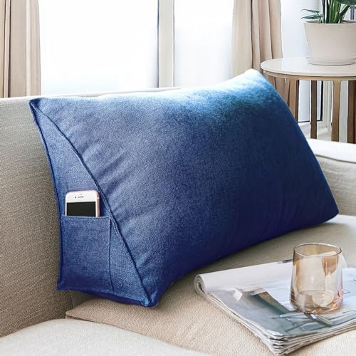 Dreieckige Lesekissen, Rückenkissen Sofakissen groß Für Bett Und Sofa, Keilkissen Rückenlehne Kopfteilkissen mit abnehmbarem Bezug (Color : Dark Blue, Size : 90cm) von BFYYML