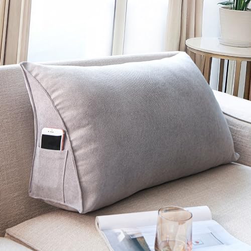 Dreieckige Lesekissen, Rückenkissen Sofakissen groß Für Bett Und Sofa, Keilkissen Rückenlehne Kopfteilkissen mit abnehmbarem Bezug (Color : Gray, Size : 90cm) von BFYYML