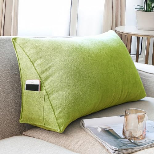 Dreieckige Lesekissen, Rückenkissen Sofakissen groß Für Bett Und Sofa, Keilkissen Rückenlehne Kopfteilkissen mit abnehmbarem Bezug (Color : Green, Size : 70cm) von BFYYML