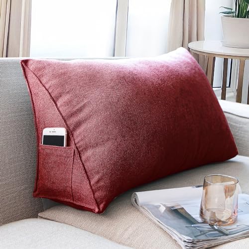 Dreieckige Lesekissen, Rückenkissen Sofakissen groß Für Bett Und Sofa, Keilkissen Rückenlehne Kopfteilkissen mit abnehmbarem Bezug (Color : Red, Size : 90cm) von BFYYML