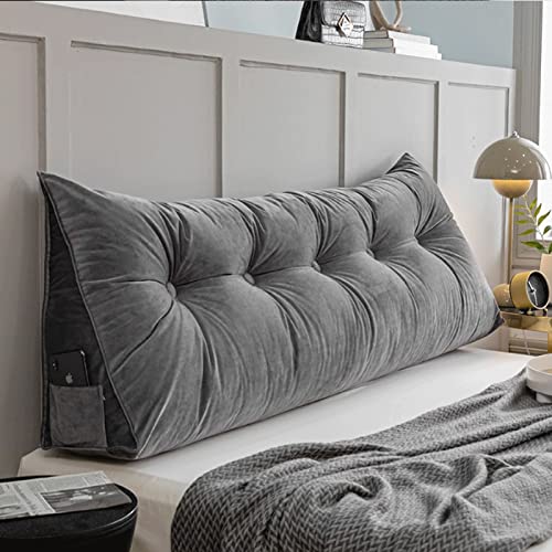 Rückenkissen Lang Keilkissen Lendenkissen Stützkissen Sitzkissen für Bett Sofa Couch Gepolstert Kopfteil Lesekissen Große Kissen Nackenstützkissen Abnehmbarem Bezug (Color : Gray, Size : 180cm) von BFYYML