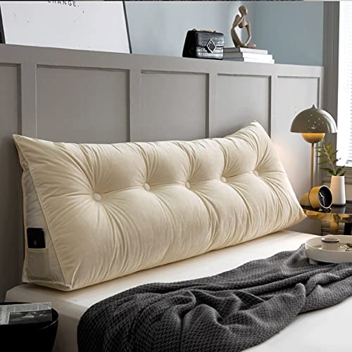 Rückenkissen Lang Keilkissen Lendenkissen Stützkissen Sitzkissen für Bett Sofa Couch Gepolstert Kopfteil Lesekissen Große Kissen Nackenstützkissen Abnehmbarem Bezug (Color : White, Size : 200cm) von BFYYML