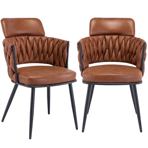 BFZ Mid-Century Moderne Esszimmerstühle - 2er Set Kunstleder gepolstert mit gewebter Rückseite, Metallbeine für Esszimmer, Küche, Wohnzimmer von BFZ