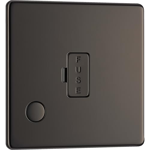BG Elektrische, schraubenlose Flachplatte, gesicherte Anschlusseinheit mit Kabelausgang, Schwarz Nickel, 13 Amp von British General