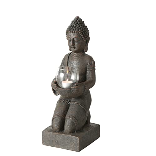 Boltze Buddha Figur mit Windlicht (Buddha Statue aus Kunststoff, Höhe 44 cm, Dekoration für Garten / Wohnung) 5989500 von BG