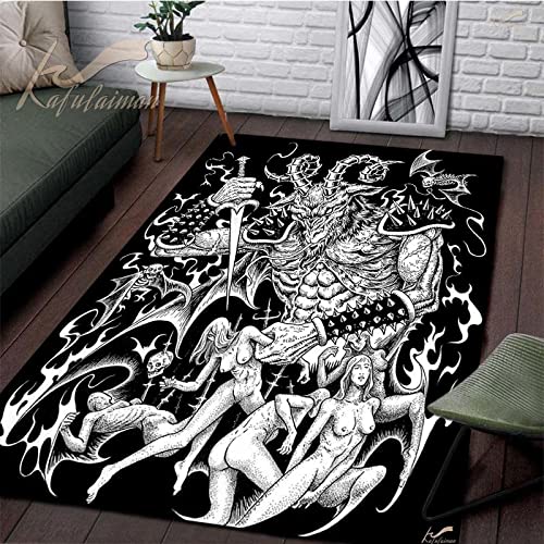 BGAFAG Satanischer Teppich Für Wohnzimmer Totenkopf Dämon Ziege Frau Gothic Satanisches Dekor Satanisches Zimmerdekor Totenkopf Zimmerdekor E8478 120X180Cm von BGAFAG