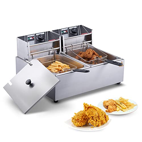 Elektrische Fritteuse mit zwei herausnehmbaren Tanks, 12 l, 5000 W, gewerbliche Arbeitsplattenfritteuse for Frittieren von Hähnchen-Pommes-Pommes-Chips(No Timing no Filter) von BGAZA