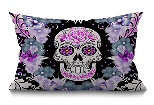 BGBDEIA Blumen-Zucker-Totenkopf-Design-Kissenbezug, Lendenwirbelkissen, Heimdekoration, Baumwollleinen, Kissenbezug für Sofa, Couch, Einweihungsgeschenke, 30x50 cm, 12x20 Zoll BGBDEIA Blumen-Zucker-Totenkopf-Design-Kissenbezug, Lendenwirbelkissen, Heimdekoration, Baumwollleinen, Kissenbezug für Sofa, Couch, Einweihungsgeschenke, 30x50 cm, 12x20 Zoll von BGBDEIA