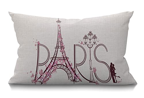 BGBDEIA Eiffelturm Kissenbezug Paris Eiffelturm mit Liebe Baumwolle Leinen Dekorativer rechteckiger Kissenbezug für Sofa und Bett Couch 30 x 50 cm von BGBDEIA