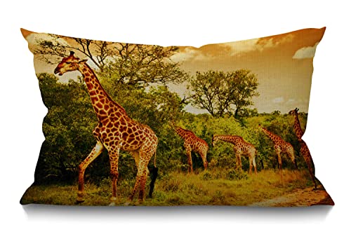 BGBDEIA Giraffen-Kissenbezug, 30x50 cm, afrikanische Safari-Tiere, Spaziergänge in der grünen Savannah, Wildtiere, rechteckige Kissenbezüge, Heimdekoration, Baumwolle, Leinen, Überwurf für Bett, Sofa von BGBDEIA