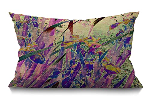 BGBDEIA Kissenbezug mit Blumenmuster, 30 x 50 cm, Vintage-Kunst, Natur, Iriss, Blumenblätter, rechteckig, Kissenbezug aus Baumwolle, Leinen, für Bett, Sofa, Violett, Grün, 30 x 50 cm von BGBDEIA