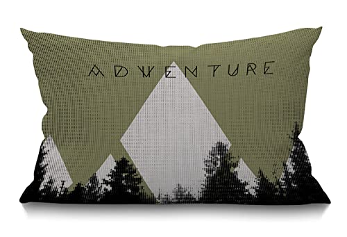 BGBDEIA Mountains Kissenbezug 30 x 50 cm Abenteuer mit Halbton-Effekt, Hipster-Typografie, Camping, rechteckig, Kissenbezug aus Baumwolle, Leinen, für Bett, Sofa, 30 x 50 cm von BGBDEIA