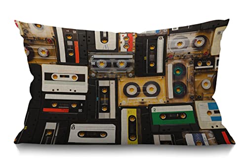 BGBDEIA Musik Kissenbezug 30 x 50 cm Vintage Audio Record Kassetten Tapes Rechteck Kissenbezüge Home Dekorative Baumwolle Leinen Wurfkissenbezug für Bett Sofa Schwarz Beige 30 x 50 cm von BGBDEIA