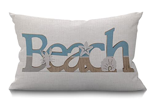 BGBDEIA Strand Vintage Holz Schriftzug Zitat mit Ozean Küste Meer Seestern Hummer Jakobsmuschel Sommer Baumwolle Leinen dekorativer Kissenbezug Wurfkissenbezug für Couch Sofa Bett, 30x50 cm 12x20 Zoll BGBDEIA Strand Vintage Holz Schriftzug Zitat mit Ozean Küste Meer Seestern Hummer Jakobsmuschel Sommer Baumwolle Leinen dekorativer Kissenbezug Wurfkissenbezug für Couch Sofa Bett, 30x50 cm 12x20 Zoll von BGBDEIA