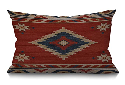 BGBDEIA Vintage Southwest American Kissenbezug, rot, Azteken-Baumwolle, Leinen, dekorativ, rechteckig, Kissenbezug für Sofa und Bett, Couch, 30 x 50 cm von BGBDEIA