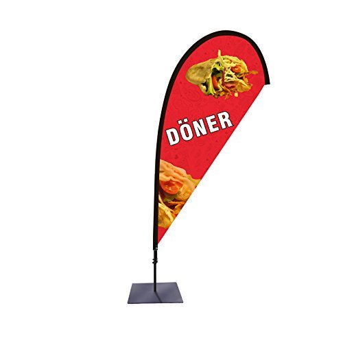 Beachflag Döner Werbefahne über 2m hoch Tropfenform mit Bodenplatte für den Außen- und Innenbereich von BGF