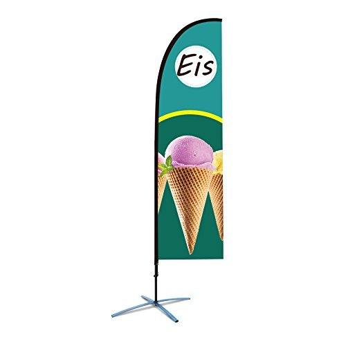 Beachflag Eis über 2m hoch Reklame Eisdiele Werbefahne Werbung Flagge Grün Federform mit Bodenhaltung von BGF