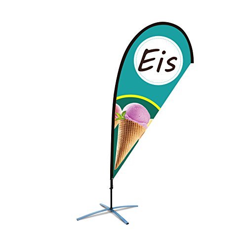 Beachflag Eis über 2m hoch Reklame Eisdiele Werbefahne Werbung Flagge Grün Tropfenform mit Bodenhaltung von BGF