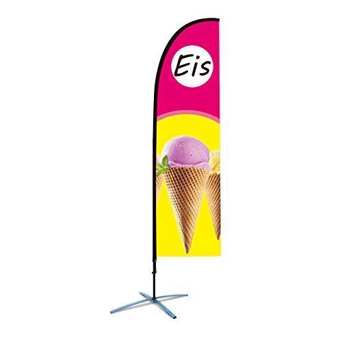 Beachflag Eis über 2m hoch Reklame Eisdiele Werbefahne Werbung Flagge Rot/Gelb Federform mit Bodenhaltung von BGF