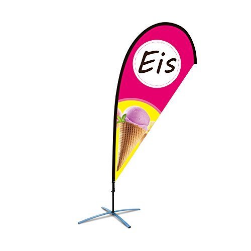 Beachflag Eis über 2m hoch Reklame Eisdiele Werbefahne Werbung Flagge Rot/Gelb Tropfenform mit Bodenhaltung von BGF