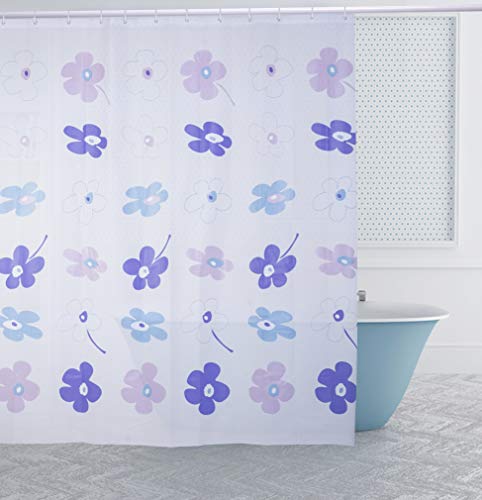 Duschvorhang 180 x 200cm Eva Wasserdicht, Anti Schimmel, Umweltfreundlich Waschbar, mit 12 Ringe, Bad Vorhang für Badezimmer Badewanne (Flower Blue) von BGF